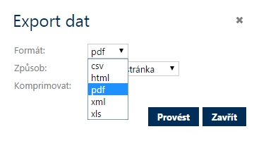 Obr. Export - výběr formátu