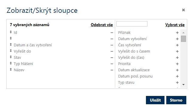 Obr. Výběr sloupců